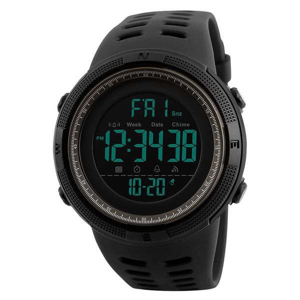 Original Mens Sport Waterproof Dual Time Watch Alarm Stopwatch - Black