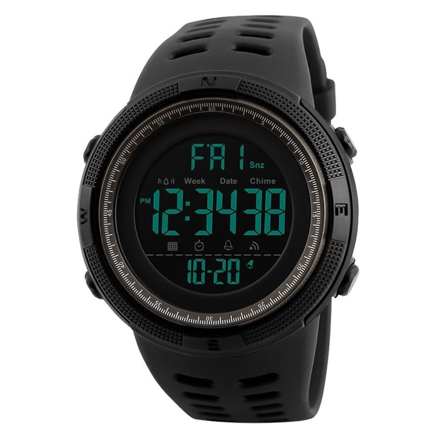 Mens Sport Waterproof Dual Time Watch Alarm Stopwatch Black