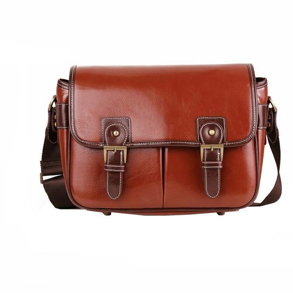 Vintage Waterproof PU Leather DSLR Camera Shoulder Bag - Dark Brown