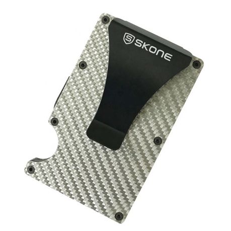 Minimalist Wallet Card Holder Money !   Clip Rfid Blocking Carbon Fiber Silver - 