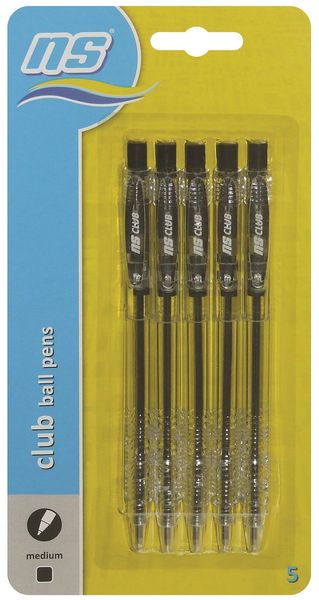 NS Club Retractable Ball Pens 5's - Black Ink