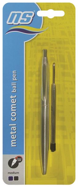 NS Metal Comet Ball Pen - Blue Ink with Spare Black Refill