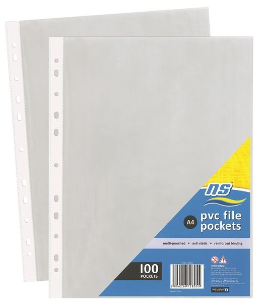 NS A4 File Pockets - Multipunched 100's