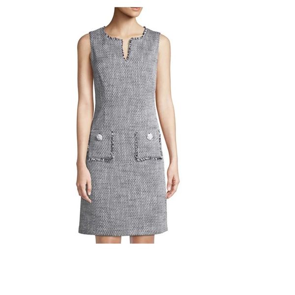 Karl Lagerfeld Women's Tweed Shift Dress with Pockets - Navy &amp; White