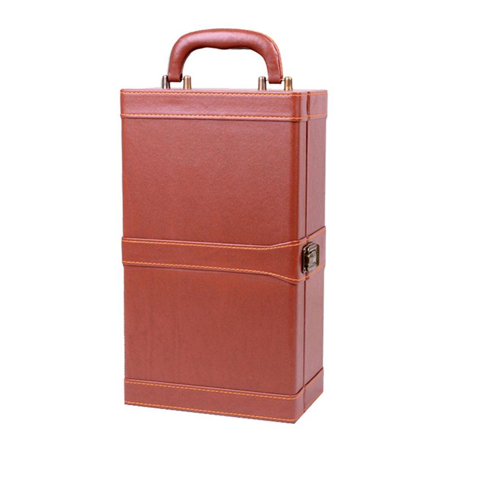 2 Bottle Leather Wine Carrier Case with 3 Piece Wine Accessory Set