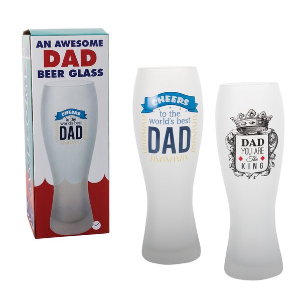 Dad Printed Beer-Tumbler Frosted Glass - 23cm Assorted