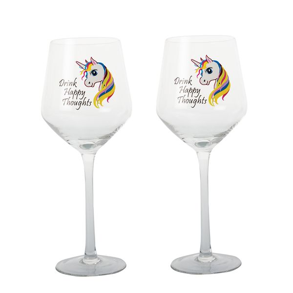 Unicorn Decal Wine Glass - 23cm (Set of 2)