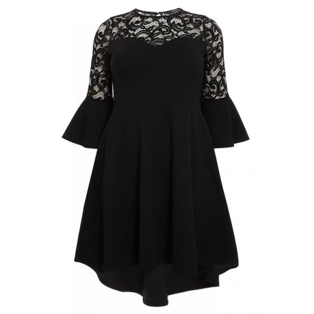 black lace dip hem dress