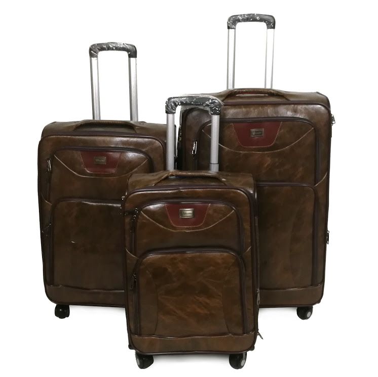 Mooistar Set of 3 PU Leather Travel Suitcases 28'24'25'inchCoffee