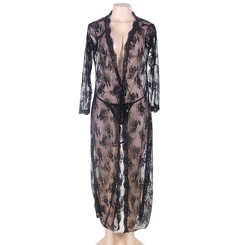 Edendiva's Delicate Black Long Lace Lingerie Gown | Shop Today. Get it ...