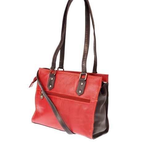 Red genuine leather handbag hot sale