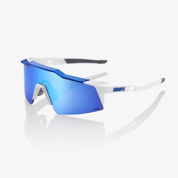 100% Speedcraft SL - Matte White/Blue - HiPER Blue Multilayer Mirror Lens
