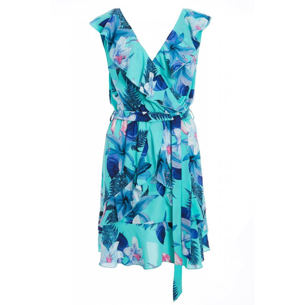 Quiz Ladies Aqua and Pink Floral Wrap Dress - Aqua | Buy Online in ...