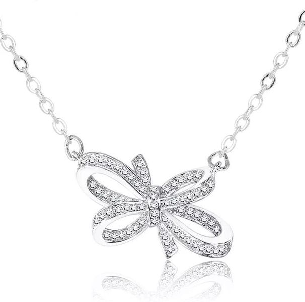 Dainty Elegance: 925 Sterling Silver Bowknot Necklace