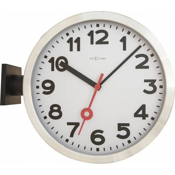 NeXtime 36cm Station Double Aluminium &amp; Glass Round Wall Clock - White