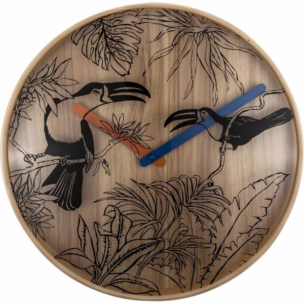 NeXtime 40cm Tropical Birds Wood Wall Clock - Designed by Jette Scheib