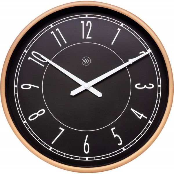 NeXtime 30cm Jason Plastic Round Wall Clock - Black &amp; Matt Rose