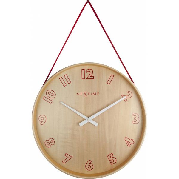 NeXtime 26cm Loop Small Wood &amp; Fabric Round Wall Clock - Red