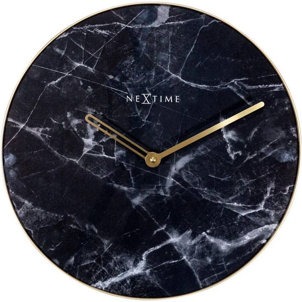NeXtime 40cm Marble Glass &amp; Metal Round Wall Clock - Black