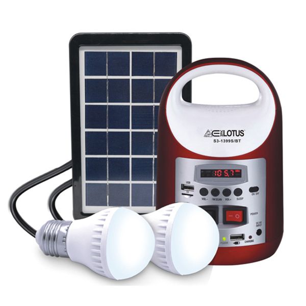 Everlotus Home 3W solar lighting system with Bluetooth Speaker (Red)