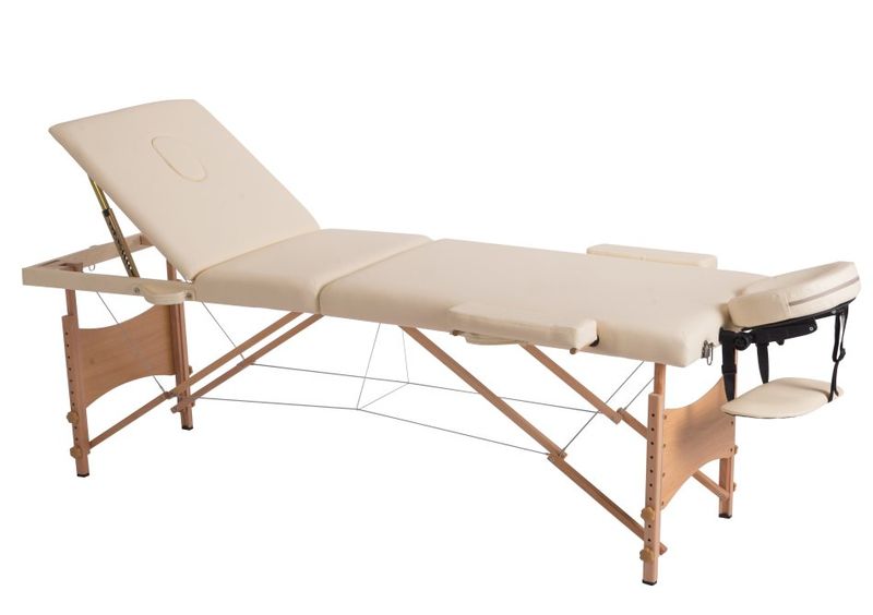 Hazlo Massage Table Bed - 3 Section (Wooden) - Cream