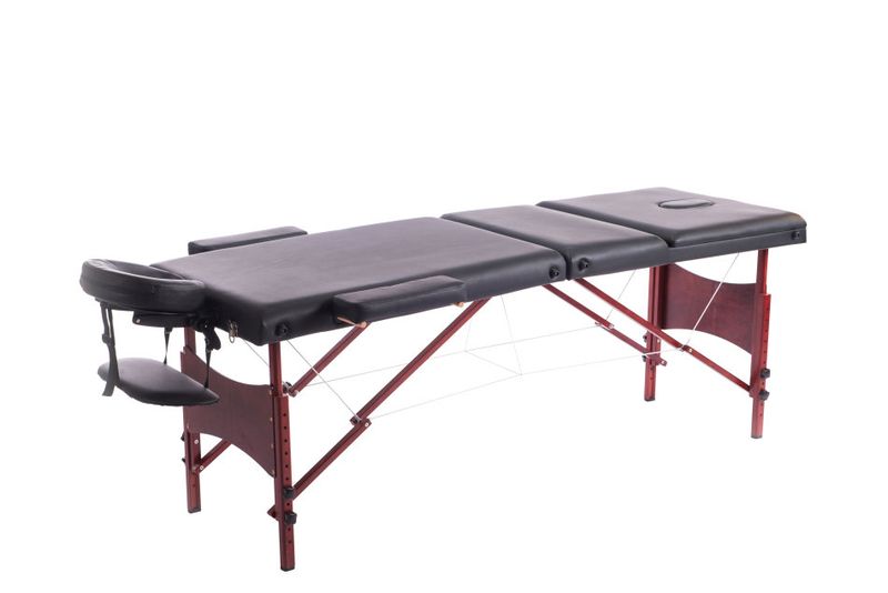 Hazlo Massage Table Bed - 3 Section (Wooden) - Black &amp; Burgundy