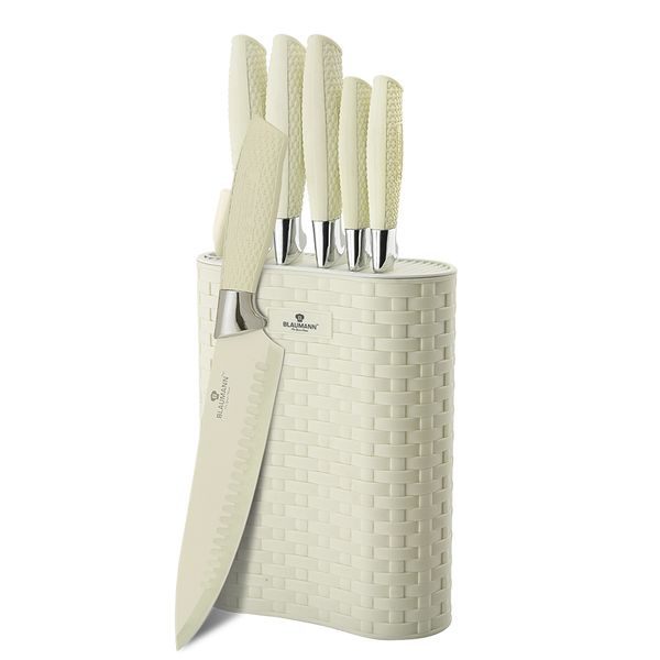 Blaumann 7-Piece Non-Stick Coating Knife Set with Stand - White