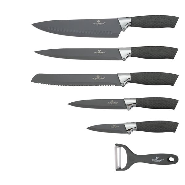Blaumann 7-Piece Non-Stick Coating Knife Set with Stand - Grey