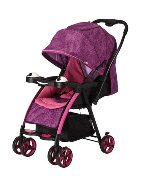 Reversible Handle Baby Stroller Pram with Lift Up Foot Rest - Purple