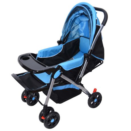 Baby Stroller Pram with Lift Up Foot Rest and Reversble handle Blue