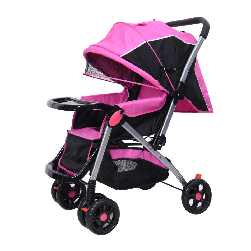 Baby Stroller Pram with Lift Up Foot Rest and Reversble handle - Pink ...