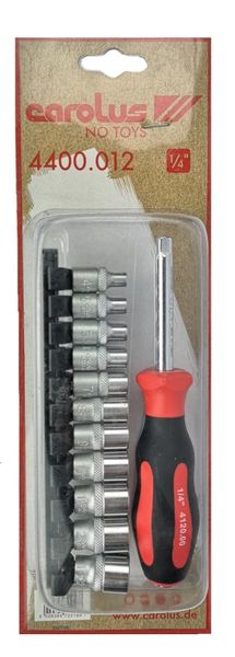 Carolus 1/4" Socket Set on Rail with Driving Handle - 12 Piece
