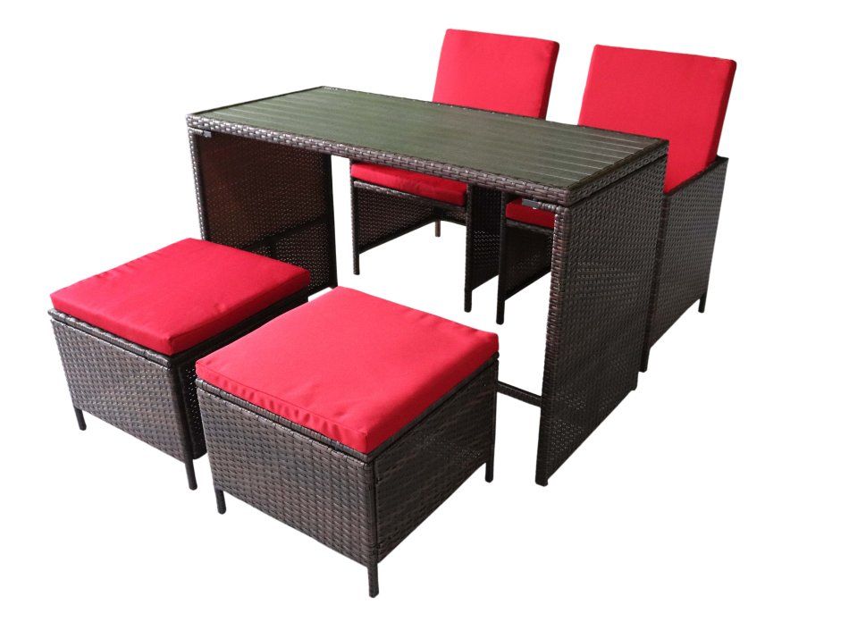 Hazlo Novara 5 Piece Patio Wicker Rattan Cube Garden Dining Set