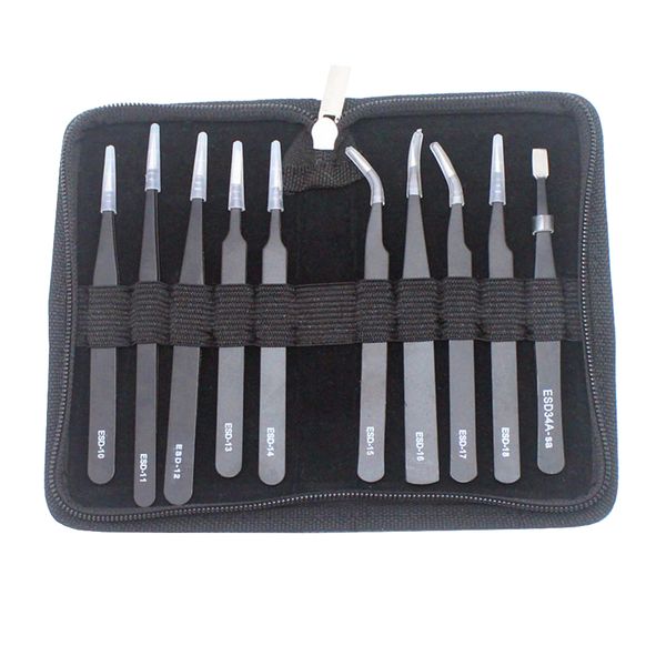 10 in 1 Stainless Steel Anti-static Precision Tweezers Set