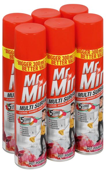 Mr Min 6 x 300ml, Multi Surface Cleaner, Furniture Polish, Potpourri