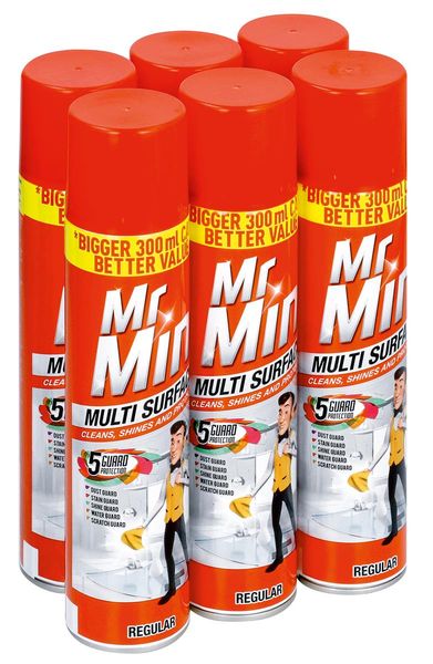 Mr Min 6 x 300ml, Multi Surface Cleaner, Furniture Polish, Regular