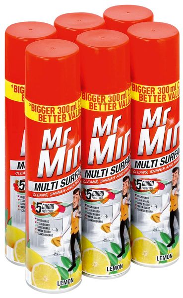 Mr Min 6 x 300ml, Multi Surface Cleaner, Furniture Polish, Lemon