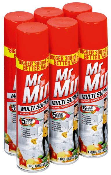 Mr Min 6 x 300ml, Multi Surface Cleaner, Furniture Polish, Fruit Blossom