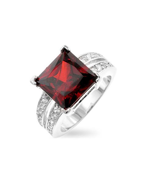Miss Jewels- Princess Cut Garnet Cubic Zirconia Ring