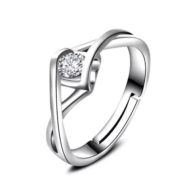 925 Sterling Silver Luxury Engagement Crystal Zircon Wedding Flower Ring