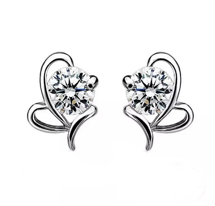 925 Sterling Silver Jewelry Earrings Zircon Rhinestone Heart Shape ...