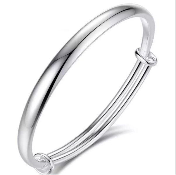 925 Sterling Silver Adjustable Smooth Bangle Classical Simple Fashion