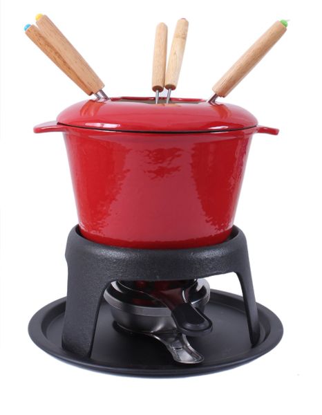 La Fermete Cast Iron Enamel Fondue Set - White
