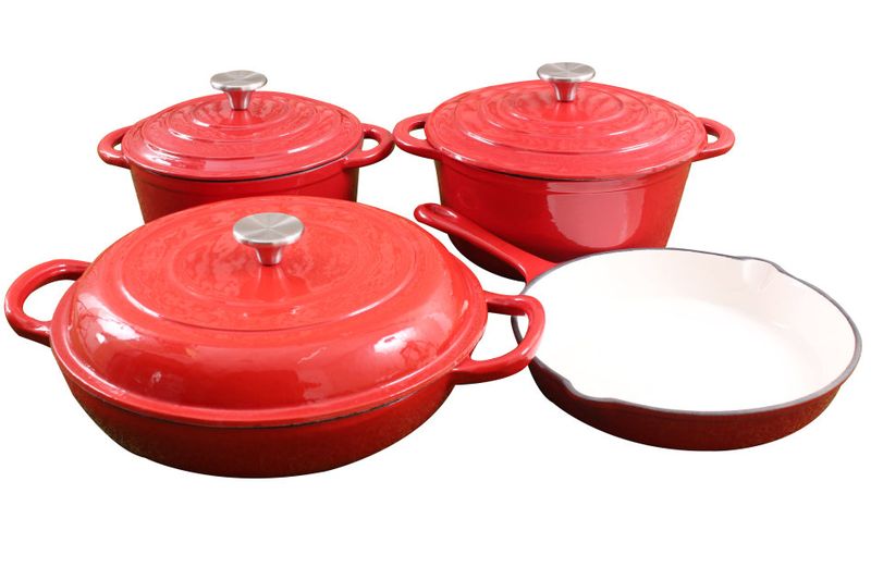 La Fermete 7 Piece Cast Iron Enamel Cookware Set - Red