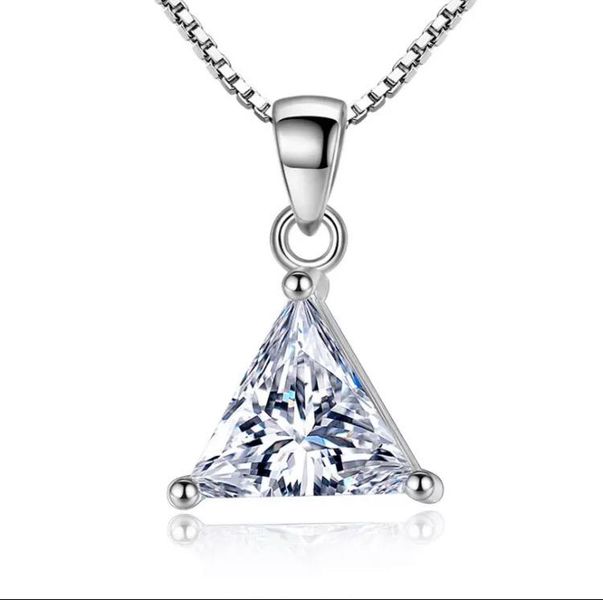 925 Sterling Silver Jewelry AAA Zirconia Triangle Pendant Necklace Gift