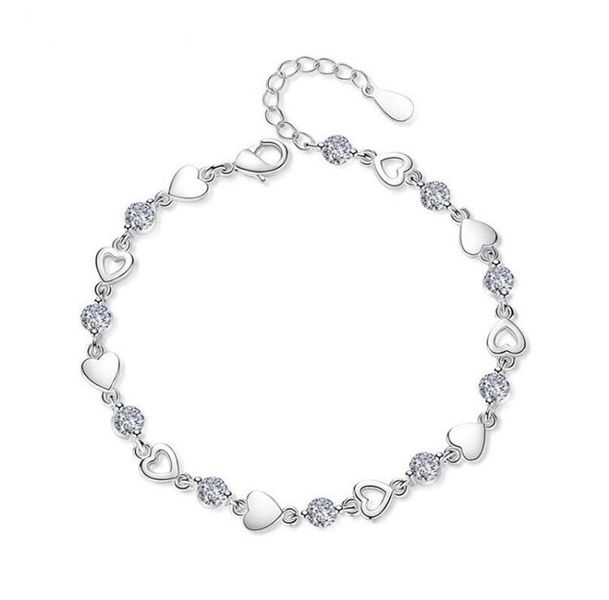 925 Sterling Silver Multiple Love Heart &amp; Zircon Bracelets For Women Girls