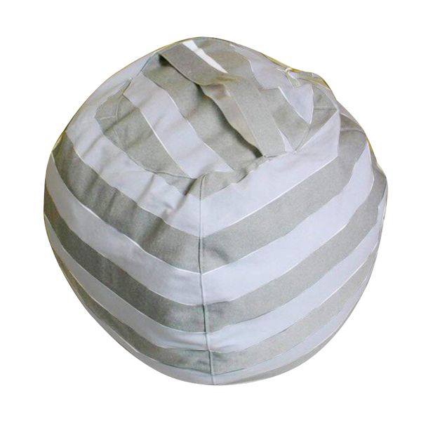 Kids Stuffed Animal Toy Storage Bean Bag Chair - Grey/White Striped