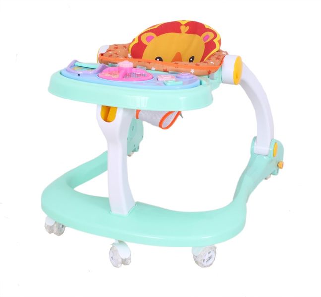 Baneen Baby Walker with Flashing Light, Toy Bar &amp; Sound - White &amp; Green