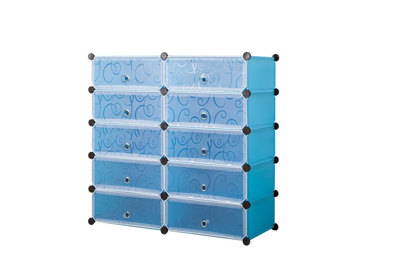 Hazlo 10 Compartment Cubical Shoe Storage Rack Holder Organizer - Blue