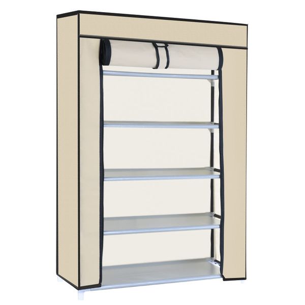 Hazlo 5 Layer Shoe Storage Rack Organizer with Canvas Cover - Beige